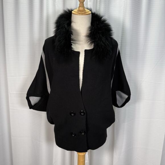 Maude Vivante Button Front Cardigan Sweater Faux Fur Black Women's Size Medium - Picture 1 of 9